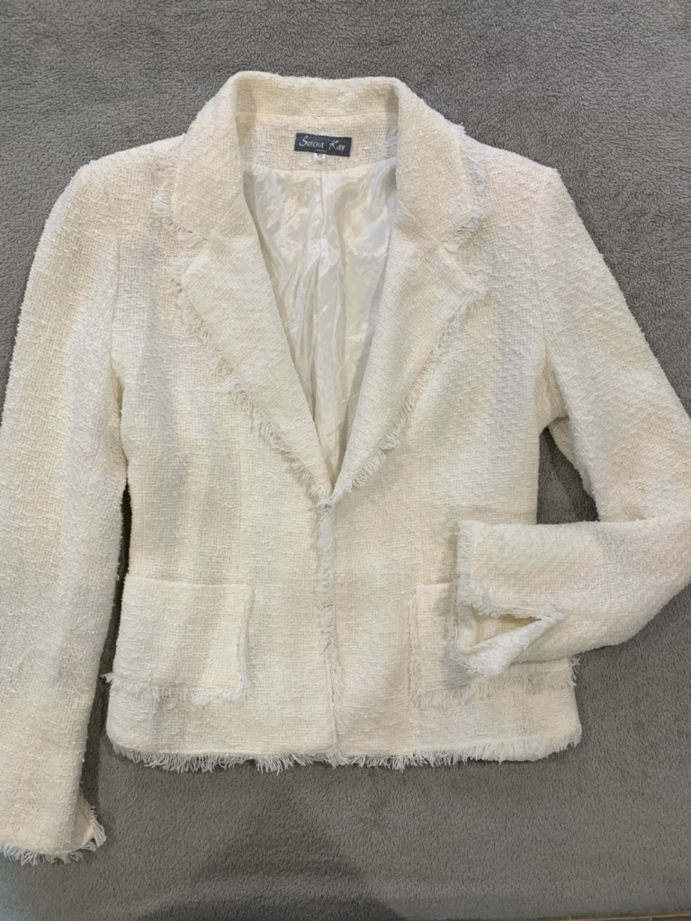 Serena Kay Ivory Fringe Tweed Blazer made in France - Fits like a 6.
